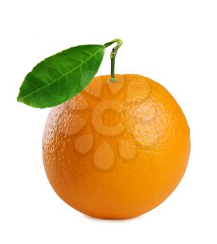 image of fresh orange with leaf  isolated on white background