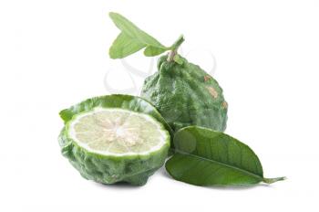 Fresh kaffir lime with leaf isolated on white background