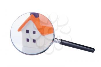 Conceptual image of the search and inspection of the house.Isolated on a white background 