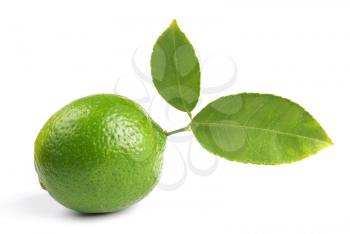 Fresh lime with leaf isolated on white background