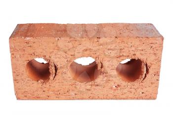 perforated red brick isolated on white background 