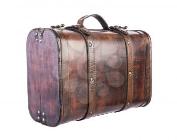 retro wooden suitcase isolated on white background 