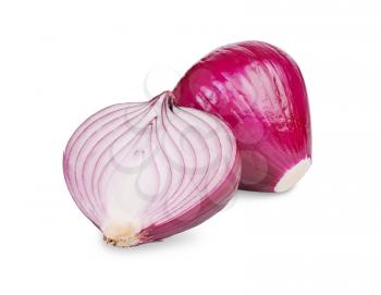 red onion full and sliced  isolated on white background