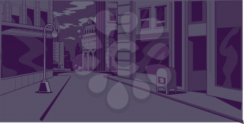 Royalty Free Clipart Image of a City Street At Night