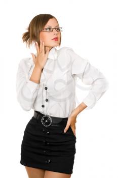 Royalty Free Photo of a Woman in a Black Skirt and White Blouse