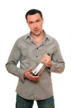 Royalty Free Photo of a Man With a Bottle of Alcohol