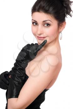 Royalty Free Photo of a Woman in Dark Gloves