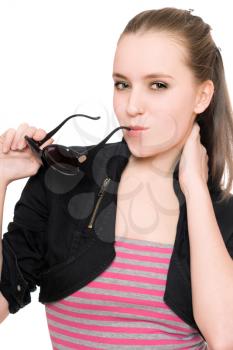 Royalty Free Photo of a Woman Holding Sunglasses