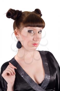 Royalty Free Photo of a Woman With Hair in Two Knots