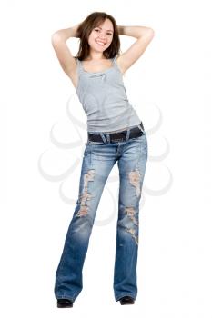 Royalty Free Photo of a Young Woman in Torn Jeans