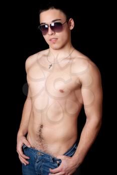 Royalty Free Photo of a Shirtless Boy in Sunglasses