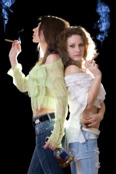 Royalty Free Photo of Two Girls Smoking