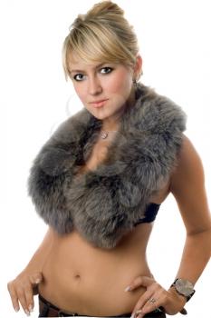 Royalty Free Photo of a Woman With a Fur Wrap
