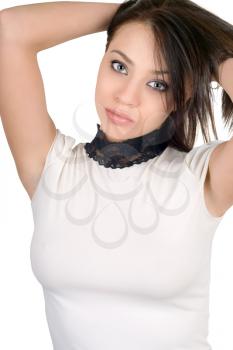 Royalty Free Photo of a Young Woman Holding Her Hair