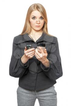 Royalty Free Photo of a Woman With Phones