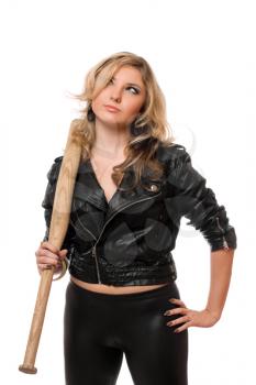 Portrait of pretty blonde with a bat in their hands