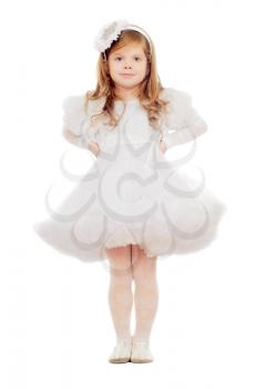 Cute little girl in a white dress. Isolated