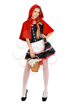 Charming young woman dressed as Little Red Riding Hood