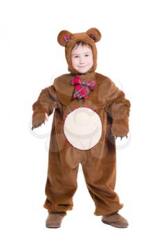 Playful little boy wearing like a bear. Isolated on white