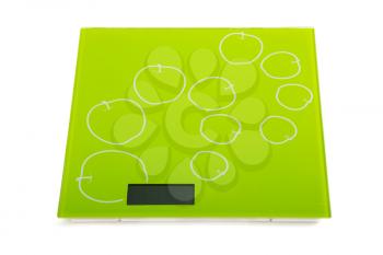 Green square kitchen scale on white background