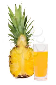 Fresh pineapple juice in glass. Isolated on white