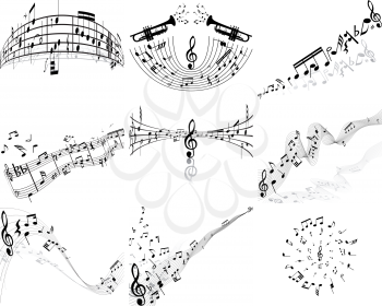 Royalty Free Clipart Image of a Set of Nine Music Note Backgrounds