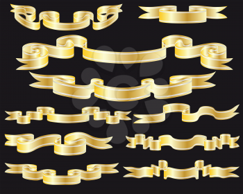 Royalty Free Clipart Image of a Set of Golden Ribbons