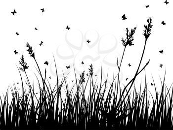 Vector grass silhouettes background. All objects are separated.