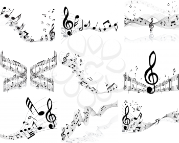 Vector musical notes staff backgrounds set for design use