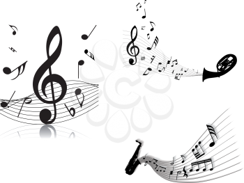 Vector musical notes staff background for design use