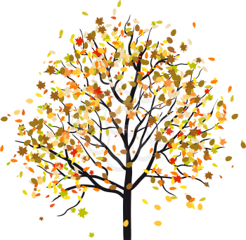 Autumn tree with falling leaves. Vector illustration.