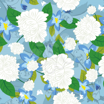 Seamless vector floral pattern. For easy making seamless pattern just drag all group into swatches bar, and use it for filling any contours.