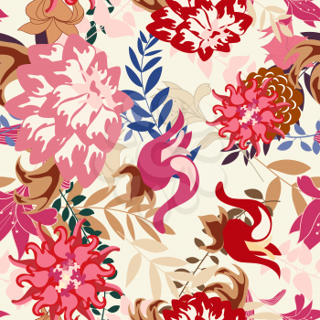Seamless vector floral pattern. For easy making seamless pattern just drag all group into swatches bar, and use it for filling any contours.