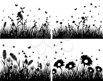 Set of four vector grass silhouettes backgrounds 