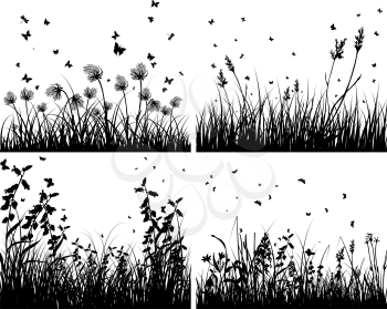 Set of four vector grass silhouettes backgrounds 