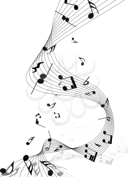 Musical notes staff background on white. Vector illustration.