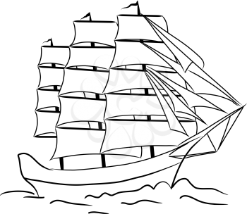 Sketch of nautical sailing vessel in a sea