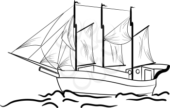 Sketch of nautical sailing vessel in a sea