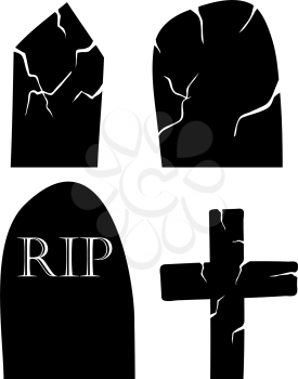 Set of halloween black grave elements. Vector illustration.