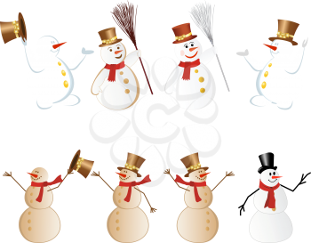 Set of different snowman. Fully editable vector illustration.