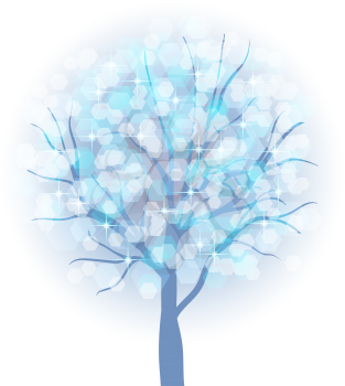 Beautiful winter tree with snowflakes leaves. Vector illustration with transparency EPS10.