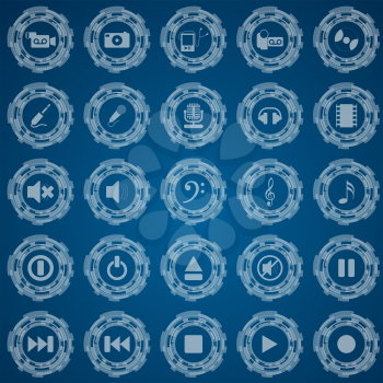 audio and video icon set. EPS 10 vector illustration with transparency.