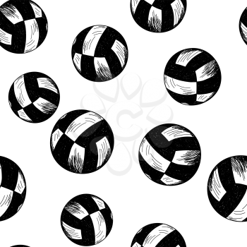 Volleyball theme seamless pattern in sketch style. Vector illustration. 