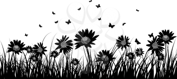 Meadow background with butterflies. All objects are separated. Vector illustration without transparency. Eps 10.