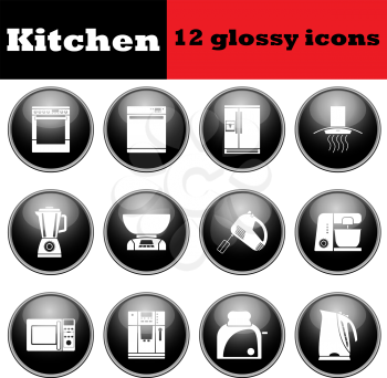 Set of glossy kitchen equipment glossy icons. EPS 10 vector illustration.
