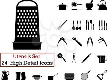 Set of 24 Utensils Icons in Black Color.