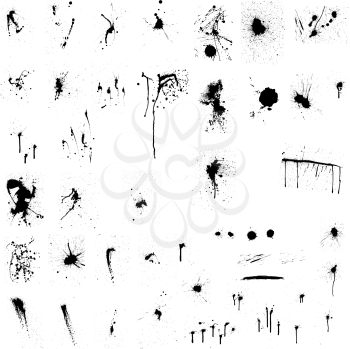 Set of Abstract Grunge Ink Blots Background. Each Big Blot Grouped With a Smaller One. About 50 Group Designs. Ideal for Creating Musical, Floral, Nature and Other Designs. Vector Illustration. 