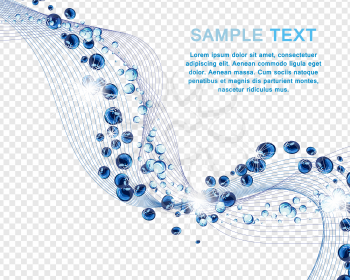 Water Lines Concept Design With Bubbles of Air and Text Space. Elegant Cute Design With Transparency on Checkered Background For Best Visibility of Possible Use. Vector Illustration.