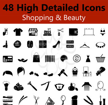 Set of High Detailed Shopping and Beauty Smooth Icons in Black Colors. Suitable For All Kind of Design (Web Page, Interface, Advertising, Polygraph and Other). Vector Illustration. 