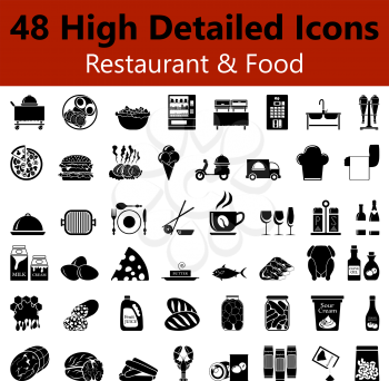 Set of High Detailed Restaurant and Food Smooth Icons in Black Colors. Suitable For All Kind of Design (Web Page, Interface, Advertising, Polygraph and Other). Vector Illustration. 